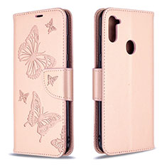 Funda de Cuero Cartera con Soporte Mariposa Carcasa B01F para Samsung Galaxy A11 Oro Rosa