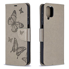 Funda de Cuero Cartera con Soporte Mariposa Carcasa B01F para Samsung Galaxy A12 5G Gris