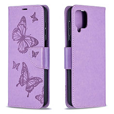 Funda de Cuero Cartera con Soporte Mariposa Carcasa B01F para Samsung Galaxy A12 5G Purpura Claro