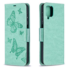 Funda de Cuero Cartera con Soporte Mariposa Carcasa B01F para Samsung Galaxy A12 Verde