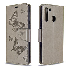 Funda de Cuero Cartera con Soporte Mariposa Carcasa B01F para Samsung Galaxy A21 Gris