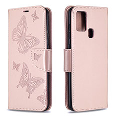 Funda de Cuero Cartera con Soporte Mariposa Carcasa B01F para Samsung Galaxy A21s Oro Rosa