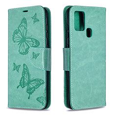 Funda de Cuero Cartera con Soporte Mariposa Carcasa B01F para Samsung Galaxy A21s Verde