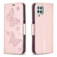 Funda de Cuero Cartera con Soporte Mariposa Carcasa B01F para Samsung Galaxy A22 4G Oro Rosa