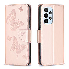 Funda de Cuero Cartera con Soporte Mariposa Carcasa B01F para Samsung Galaxy A23 4G Oro Rosa