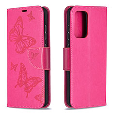 Funda de Cuero Cartera con Soporte Mariposa Carcasa B01F para Samsung Galaxy A52 5G Rosa Roja