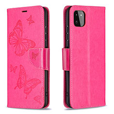 Funda de Cuero Cartera con Soporte Mariposa Carcasa B01F para Samsung Galaxy F42 5G Rosa Roja