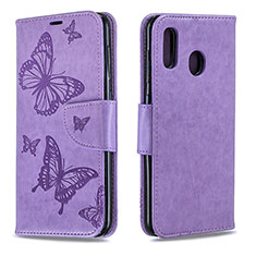 Funda de Cuero Cartera con Soporte Mariposa Carcasa B01F para Samsung Galaxy M10S Purpura Claro