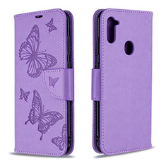 Funda de Cuero Cartera con Soporte Mariposa Carcasa B01F para Samsung Galaxy M11 Purpura Claro