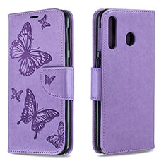 Funda de Cuero Cartera con Soporte Mariposa Carcasa B01F para Samsung Galaxy M30 Purpura Claro