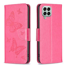 Funda de Cuero Cartera con Soporte Mariposa Carcasa B01F para Samsung Galaxy M33 5G Rosa Roja