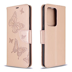 Funda de Cuero Cartera con Soporte Mariposa Carcasa B01F para Samsung Galaxy S20 Plus 5G Oro Rosa