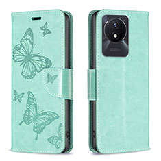 Funda de Cuero Cartera con Soporte Mariposa Carcasa B01F para Vivo Y02 Verde