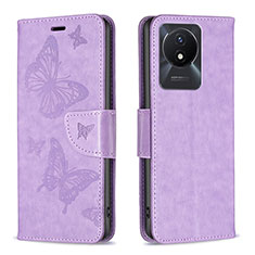 Funda de Cuero Cartera con Soporte Mariposa Carcasa B01F para Vivo Y02t Purpura Claro