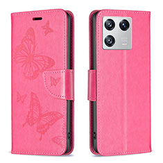 Funda de Cuero Cartera con Soporte Mariposa Carcasa B01F para Xiaomi Mi 13 5G Rosa Roja