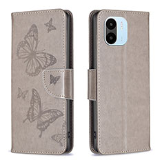 Funda de Cuero Cartera con Soporte Mariposa Carcasa B01F para Xiaomi Poco C50 Gris