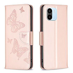 Funda de Cuero Cartera con Soporte Mariposa Carcasa B01F para Xiaomi Poco C51 Oro Rosa