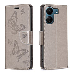 Funda de Cuero Cartera con Soporte Mariposa Carcasa B01F para Xiaomi Poco C65 Gris