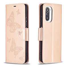 Funda de Cuero Cartera con Soporte Mariposa Carcasa B01F para Xiaomi Poco F3 5G Oro Rosa