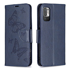 Funda de Cuero Cartera con Soporte Mariposa Carcasa B01F para Xiaomi POCO M3 Pro 5G Azul