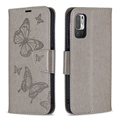 Funda de Cuero Cartera con Soporte Mariposa Carcasa B01F para Xiaomi POCO M3 Pro 5G Gris