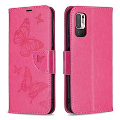 Funda de Cuero Cartera con Soporte Mariposa Carcasa B01F para Xiaomi POCO M3 Pro 5G Rosa Roja