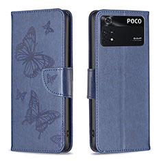 Funda de Cuero Cartera con Soporte Mariposa Carcasa B01F para Xiaomi Poco M4 Pro 4G Azul