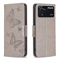 Funda de Cuero Cartera con Soporte Mariposa Carcasa B01F para Xiaomi Poco M4 Pro 4G Gris