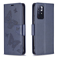 Funda de Cuero Cartera con Soporte Mariposa Carcasa B01F para Xiaomi Poco M4 Pro 5G Azul