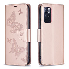 Funda de Cuero Cartera con Soporte Mariposa Carcasa B01F para Xiaomi Poco M4 Pro 5G Oro Rosa