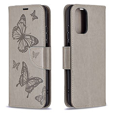 Funda de Cuero Cartera con Soporte Mariposa Carcasa B01F para Xiaomi Poco M5S Gris