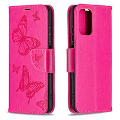 Funda de Cuero Cartera con Soporte Mariposa Carcasa B01F para Xiaomi Poco M5S Rosa Roja