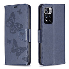 Funda de Cuero Cartera con Soporte Mariposa Carcasa B01F para Xiaomi Poco X4 NFC Azul