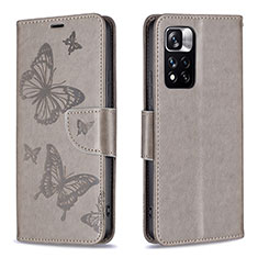 Funda de Cuero Cartera con Soporte Mariposa Carcasa B01F para Xiaomi Poco X4 NFC Gris