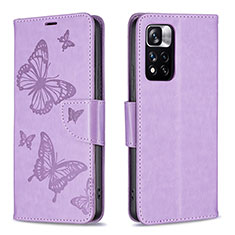 Funda de Cuero Cartera con Soporte Mariposa Carcasa B01F para Xiaomi Poco X4 NFC Purpura Claro