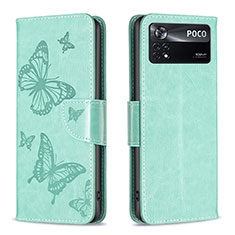 Funda de Cuero Cartera con Soporte Mariposa Carcasa B01F para Xiaomi Poco X4 Pro 5G Verde