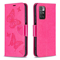 Funda de Cuero Cartera con Soporte Mariposa Carcasa B01F para Xiaomi Redmi 10 (2022) Rosa Roja