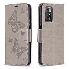 Funda de Cuero Cartera con Soporte Mariposa Carcasa B01F para Xiaomi Redmi 10 4G Gris