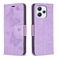 Funda de Cuero Cartera con Soporte Mariposa Carcasa B01F para Xiaomi Redmi 12 4G Purpura Claro