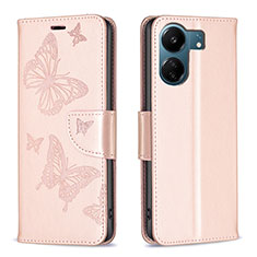 Funda de Cuero Cartera con Soporte Mariposa Carcasa B01F para Xiaomi Redmi 13C Oro Rosa