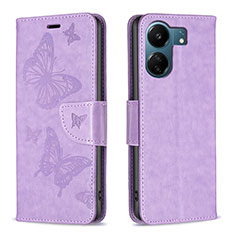 Funda de Cuero Cartera con Soporte Mariposa Carcasa B01F para Xiaomi Redmi 13C Purpura Claro