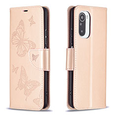 Funda de Cuero Cartera con Soporte Mariposa Carcasa B01F para Xiaomi Redmi K40 5G Oro Rosa