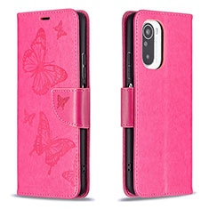 Funda de Cuero Cartera con Soporte Mariposa Carcasa B01F para Xiaomi Redmi K40 5G Rosa Roja