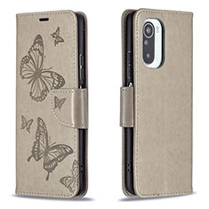 Funda de Cuero Cartera con Soporte Mariposa Carcasa B01F para Xiaomi Redmi K40 Pro+ Plus 5G Gris