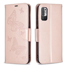 Funda de Cuero Cartera con Soporte Mariposa Carcasa B01F para Xiaomi Redmi Note 10 5G Oro Rosa