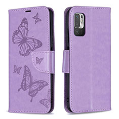 Funda de Cuero Cartera con Soporte Mariposa Carcasa B01F para Xiaomi Redmi Note 10 5G Purpura Claro