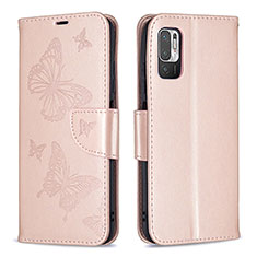 Funda de Cuero Cartera con Soporte Mariposa Carcasa B01F para Xiaomi Redmi Note 10T 5G Oro Rosa