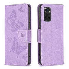 Funda de Cuero Cartera con Soporte Mariposa Carcasa B01F para Xiaomi Redmi Note 11 4G (2022) Purpura Claro