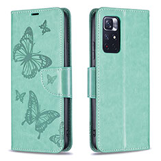 Funda de Cuero Cartera con Soporte Mariposa Carcasa B01F para Xiaomi Redmi Note 11 5G Verde