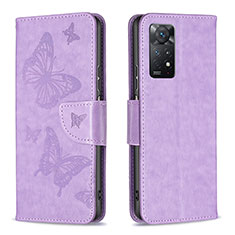 Funda de Cuero Cartera con Soporte Mariposa Carcasa B01F para Xiaomi Redmi Note 11 Pro 4G Purpura Claro